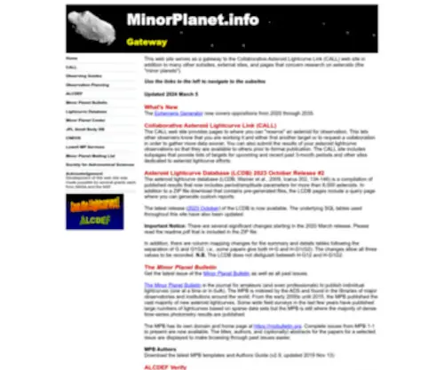 Minorplanet.info(Gateway) Screenshot