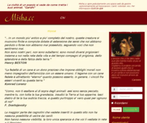 Misha.cc(Il portale Italiano per i cani abbandonati) Screenshot