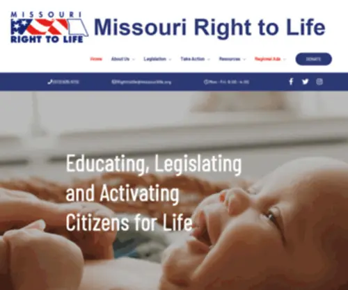 Missourilife.org(Educating, legislating and activating citizens for life) Screenshot