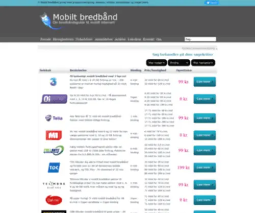 Mobilt-Bredband.dk(Sammenlign Mobilt bredbånd Priser) Screenshot