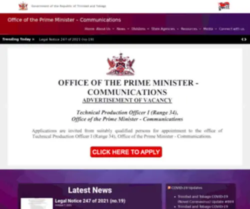 Moc.gov.tt(Office of the prime minister) Screenshot