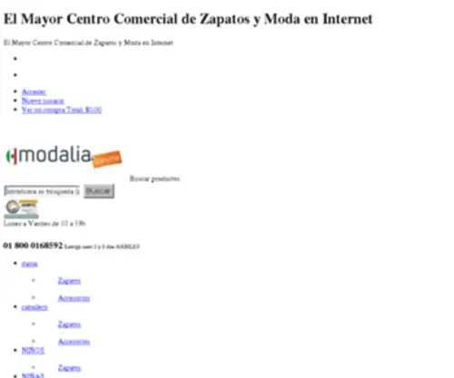 Modalia.com.mx(El Mayor Centro Comercial de Zapatos y Moda en Internet) Screenshot