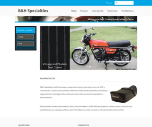 Motorcycleseatcovers.com(B&H Specialties) Screenshot