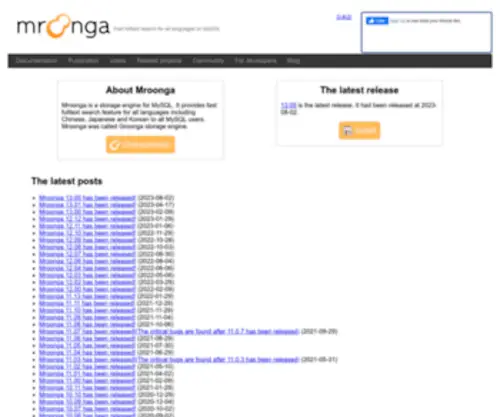Mroonga.org(Fast fulltext search for all languages on MySQL) Screenshot