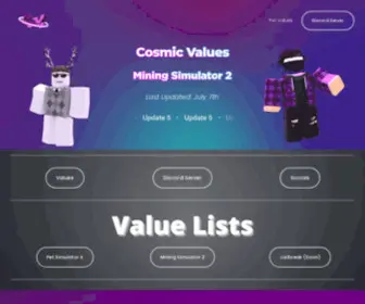 MS2Values.com(August 2022 Mining Simulator 2 Value List. Cosmic Values) Screenshot