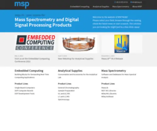 MSP.ch(Your source for mass spectrometry and digital signal processing solutions) Screenshot