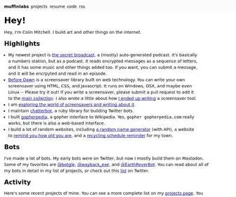 Muffinlabs.com(The website of Colin Mitchell) Screenshot
