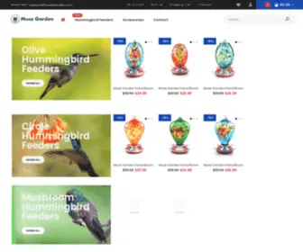 Musegarden.com(Muse Garden Hand Blown Glass Hummingbird Feeders) Screenshot