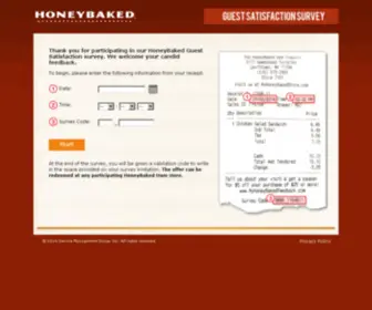 Myhoneybakedfeedback.com(HoneyBaked Guest Satisfaction Survey) Screenshot