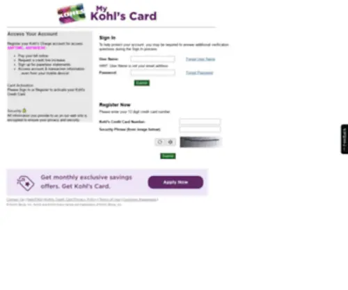 Mykohlscard.com(My Kohl's Card) Screenshot
