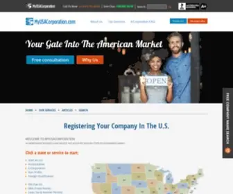 Myusacorporation.eu(Form an LLC or Incorporate online with MyUSACorporation) Screenshot