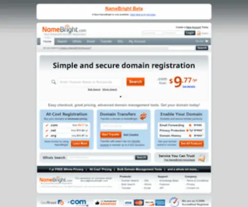 Namebright.com(Next Generation Domain Registration) Screenshot