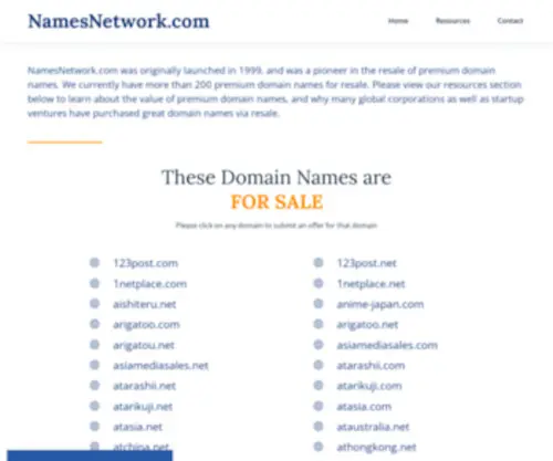 Namesnetwork.com(Premium Domain Names For Sale) Screenshot