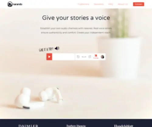 Narando.com(Audio production and publishing for companies and brands) Screenshot