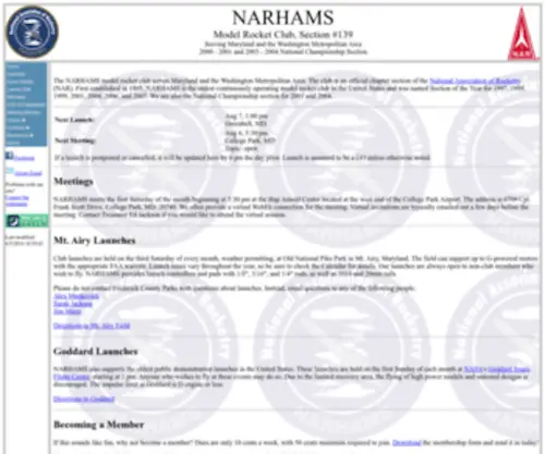 Narhams.org(NARHAMS Model Rocket Club) Screenshot