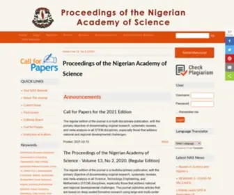 Nasjournal.org.ng(The Proceedings of the Nigerian Academy of Science (PNgAS)) Screenshot