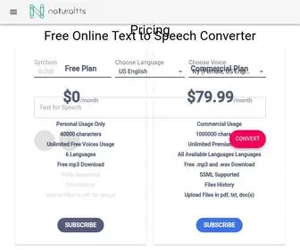 Naturaltts.com(The Best Text to Speech Converter With Natural Voices) Screenshot