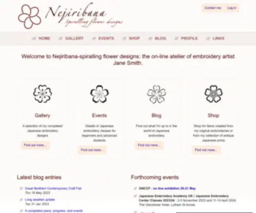 Nejiribana.co.uk(Japanese embroidery by Nejiribana spiralling flower designs) Screenshot