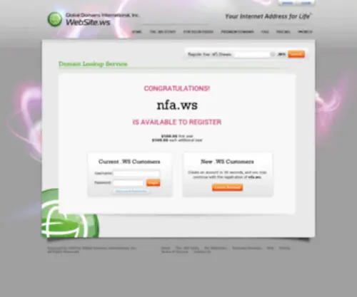 Nfa.ws(Your Internet Address For Life) Screenshot