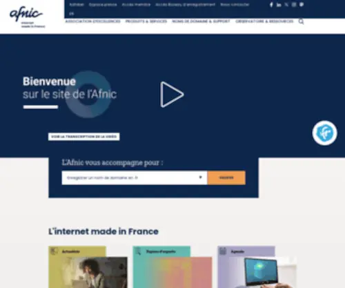 Nic.fr(Afnic, solution de Registre Internet des noms de domaine Accueil) Screenshot