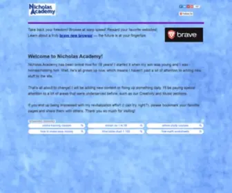 Nicholasacademy.com(Nicholas Academy Educational Resources Free Resources for Science Math Music Creativity Language Arts) Screenshot