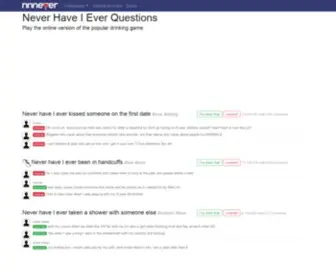 NNNever.com(Never have I ever questions) Screenshot