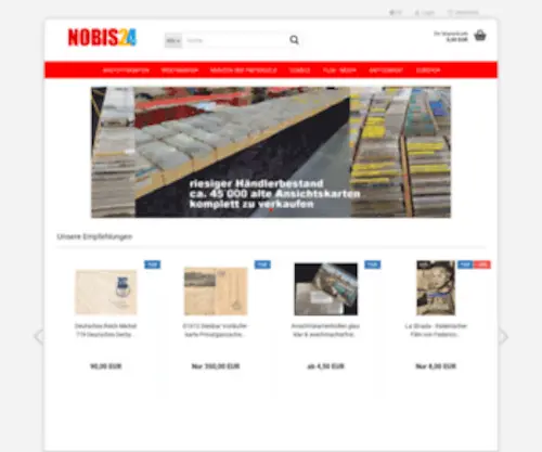 Nobis24.com(Online Shop für original historische Ansichtskarten (deutsche Topographie sortiert nach Postleitzahlen und Motive) Ansichtskartenhüllen ) Screenshot
