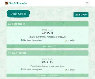 Nooktravels.com(Animal Crossing New Horizons Dodo Codes) Screenshot