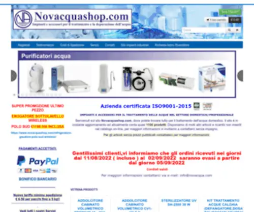 Novacquashop.com(Impianti e accessori per il trattamento delle acque nel settore domestico e professionale) Screenshot