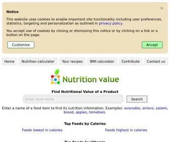 Nutritionvalue.org(Nutritional Values For Common Foods And Products) Screenshot