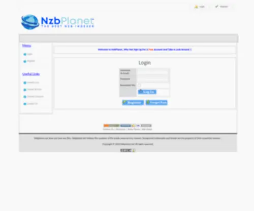 NZBplanet.net(Welcome Page) Screenshot