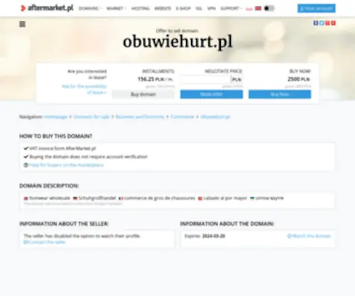 Obuwiehurt.pl(Cena domeny: 2500 PLN (do negocjacji)) Screenshot