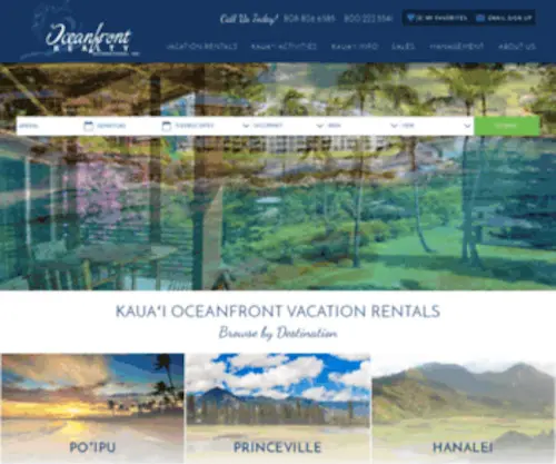 Oceanfrontrealty.com(Vacation Rentals on Kauai) Screenshot