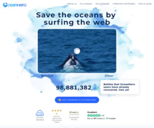 Oceanhero.today(The search that saves the oceans) Screenshot