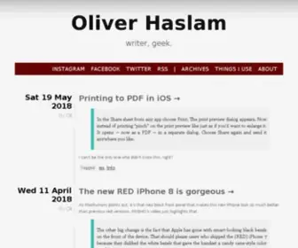Oliverhaslam.com(Writer, blogger, internet man) Screenshot