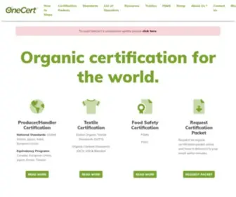 Onecert.com(Organic certification for the world) Screenshot