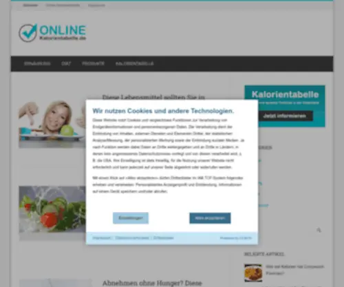 Online-Kalorientabelle.de(Kalorientabelle und nützliche Ernährungstipps) Screenshot