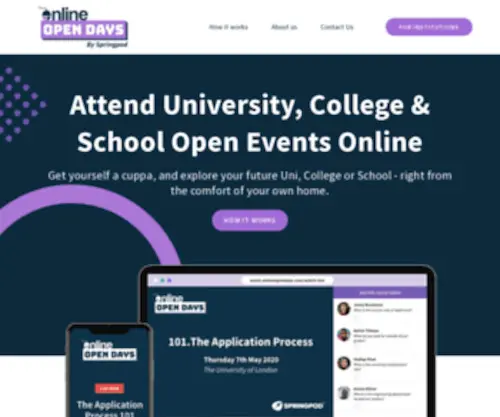 Onlineopendays.com(Virtual University & College Open Day Events) Screenshot