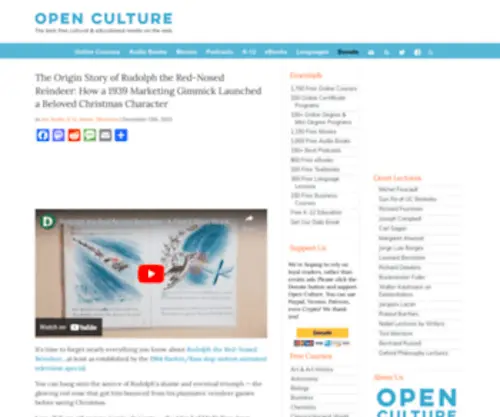 Openculture.com(The best free cultural & educational media on the web) Screenshot