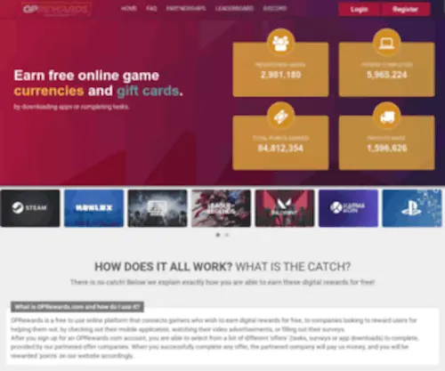 Oprewards.com(Earn free online game currencies and gift cards) Screenshot