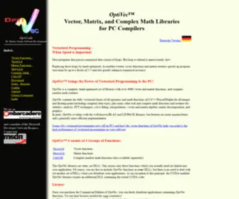 Optivec.com(Vector and Matrix Library for PC Compilers) Screenshot