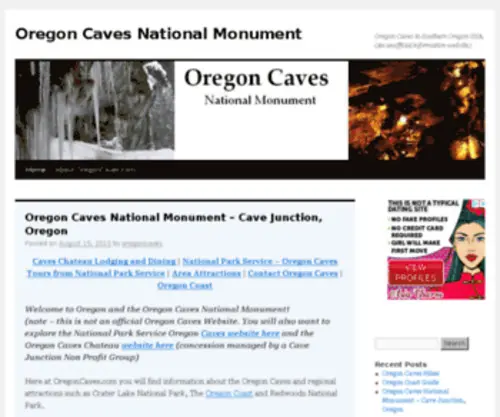 Oregoncaves.com((An unofficial information website)) Screenshot