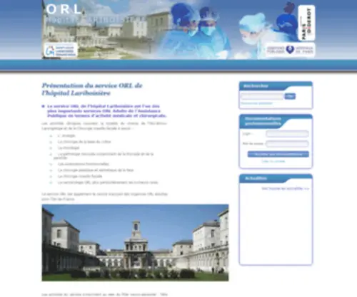 ORL-Hopital-Lariboisiere.com(Le site du service ORL de l'Hôpital Lariboisière a pour but de vous présenter son service) Screenshot