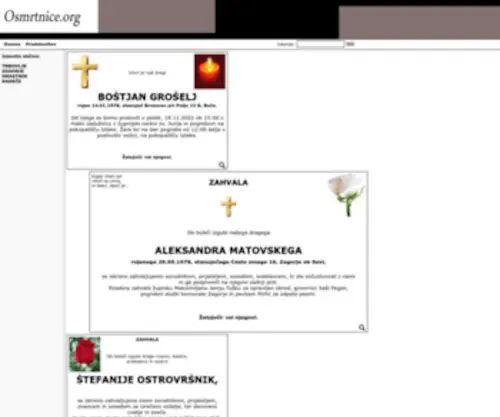 Osmrtnice.org(Pogrebi in osmrtnice) Screenshot