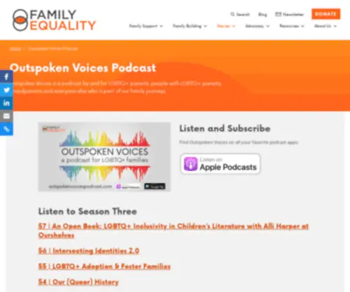 Outspokenvoicespodcast.com(Family Equality's mission) Screenshot