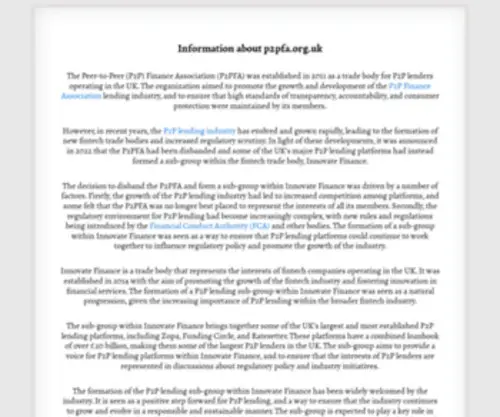 P2Pfa.org.uk(The Peer To Peer Finance Association's role) Screenshot