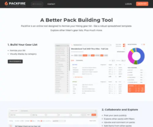 Packfire.com(Build pack lists (gear lists)) Screenshot
