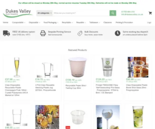 Partyplastics.co.uk(Dukes Valley Event Suppliers of Drink and Food ware) Screenshot