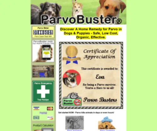 Parvobuster.com Screenshot