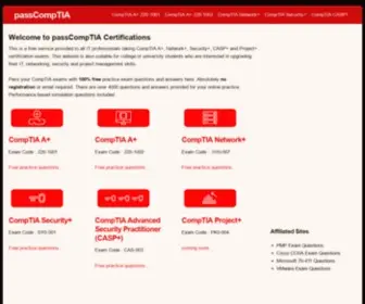 Passcomptia.com(100% Free CompTIA Exam Practice Sample Test Questions) Screenshot